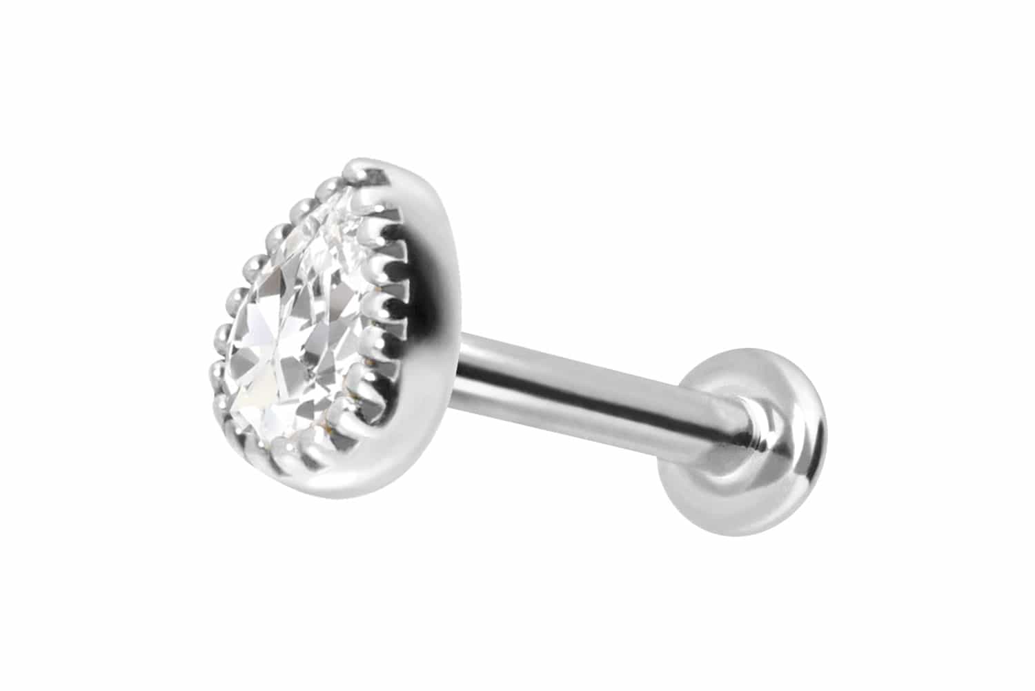 14 Karat Gold Labret mit Innengewinde MOISSANIT-TROPFEN